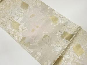 服部織物製　こはく錦引箔牡丹模様袋帯